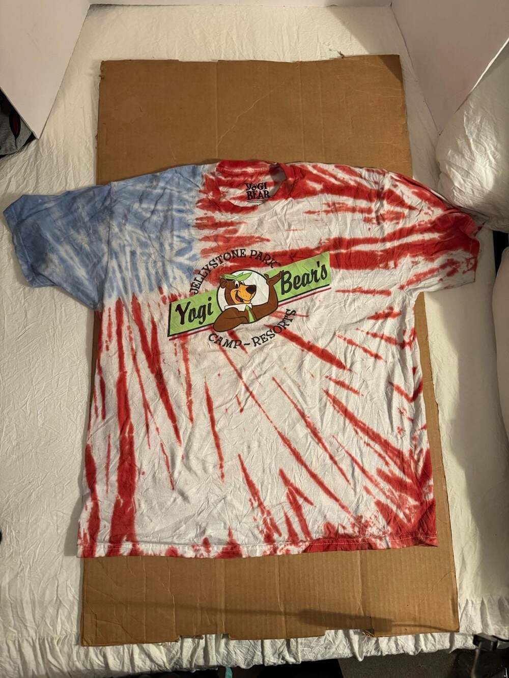 Yogi Bear Jellystone Park T-Shirt XL Red White Blue Tie Dye